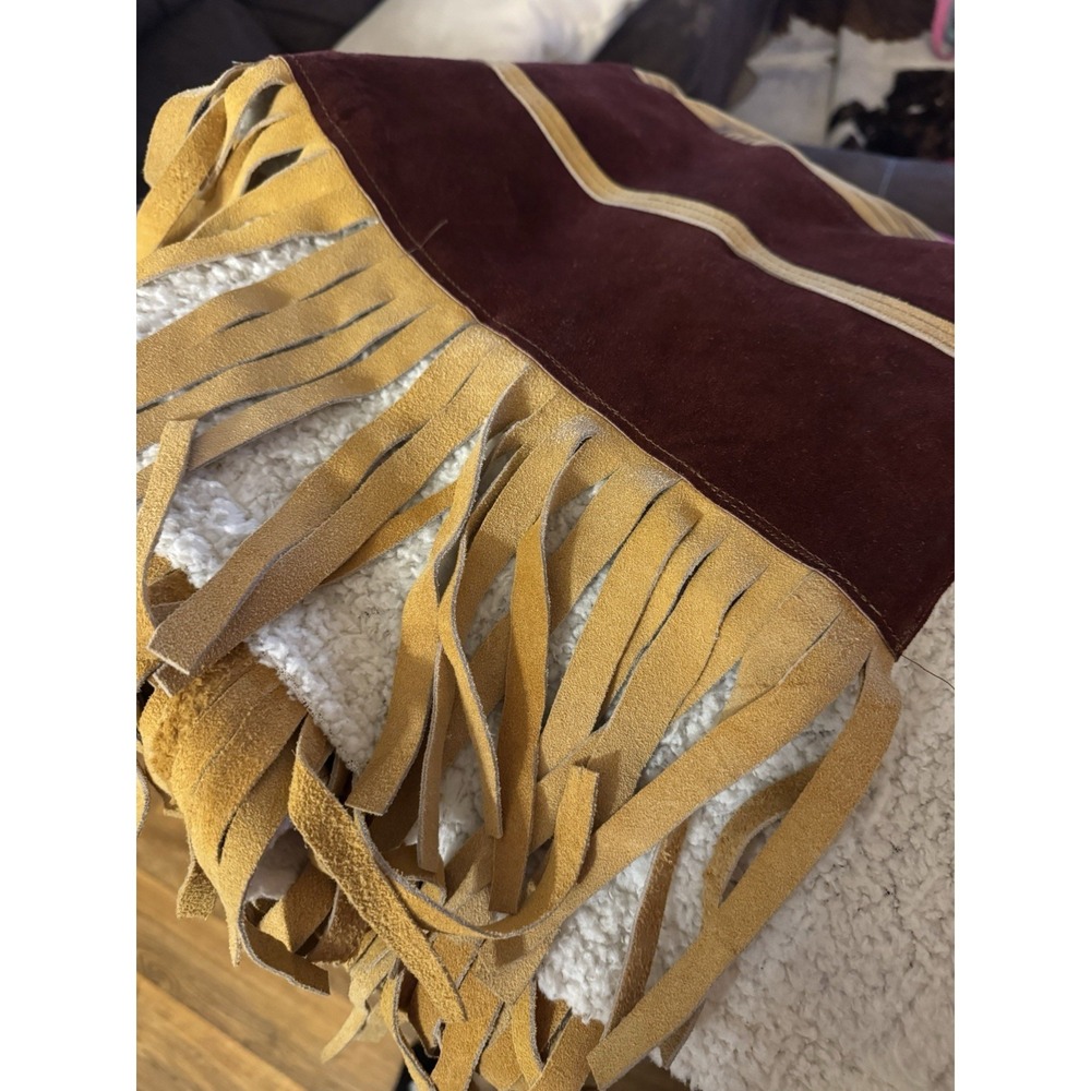 Vtg Western Cowboy Cowgirl Suede Poncho Serape Cape Rodeo Horses Fringe Mexico - Picture 10 of 12